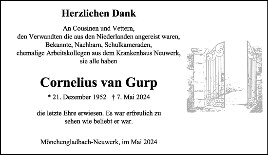 Traueranzeige von Cornelius van Gurp von Rheinische Post