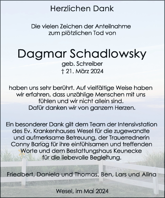 Traueranzeige von Dagmar Schadlowsky von Rheinische Post