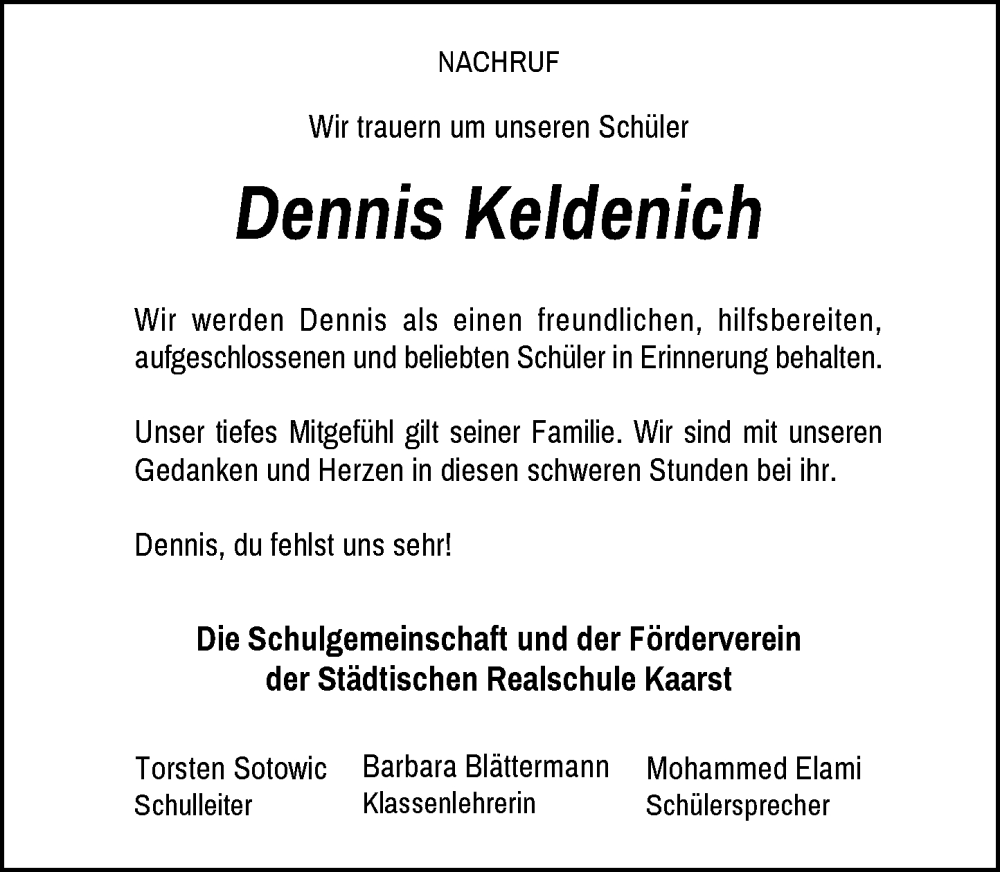  Traueranzeige für Dennis Keldenich vom 25.05.2024 aus Rheinische Post