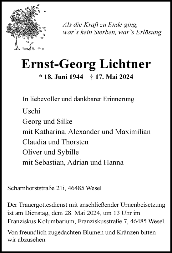 Traueranzeige von Ernst-Georg Lichtner von Rheinische Post