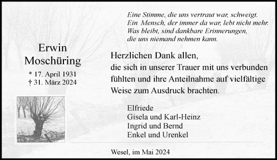 Traueranzeige von Erwin Moschüring von Rheinische Post