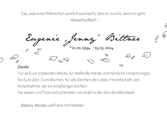 Traueranzeige von Eugenie Bittner von Rheinische Post