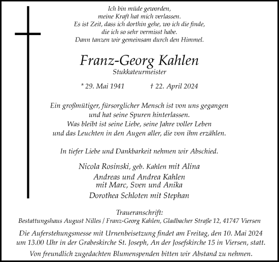 Traueranzeige von Franz-Georg Kahlen von Rheinische Post