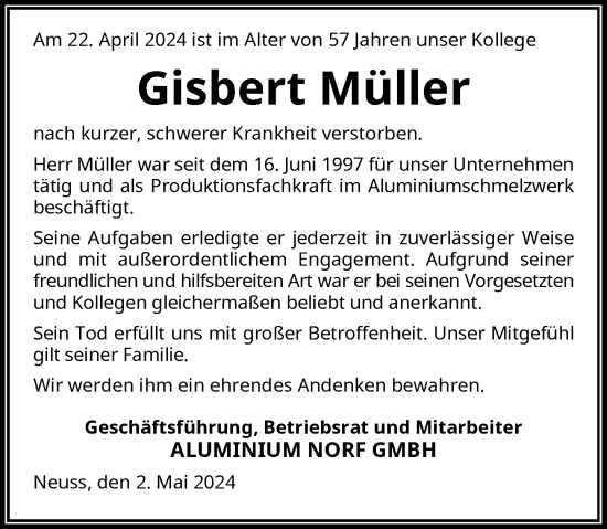 Traueranzeige von Gisbert Müller von Rheinische Post