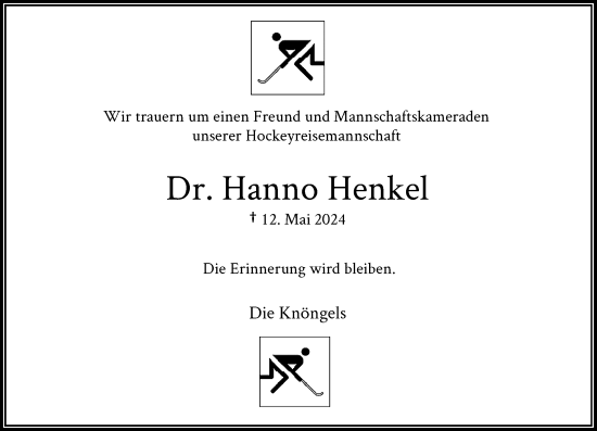 Traueranzeige von Hanno Henkel von Rheinische Post
