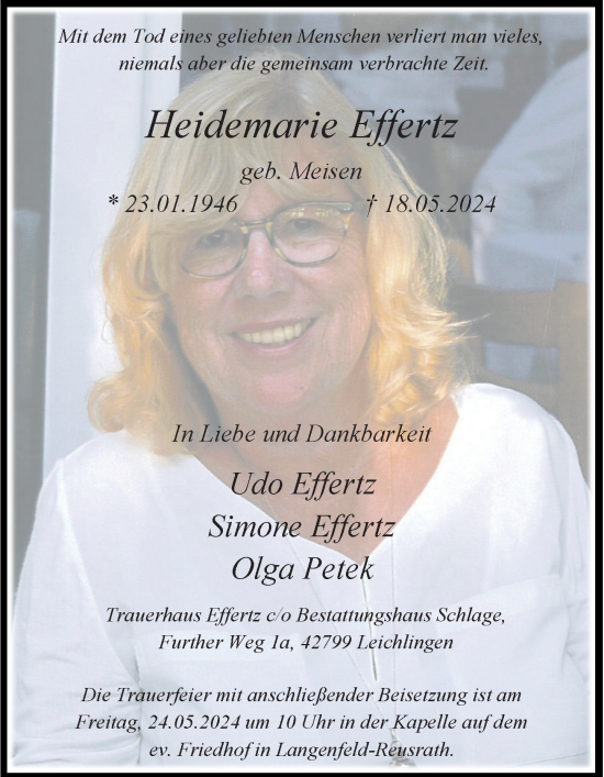 Traueranzeige von Heidemarie Effertz von Rheinische Post