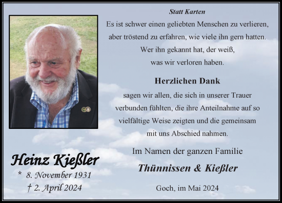 Traueranzeige von Heinz Kießler von Rheinische Post