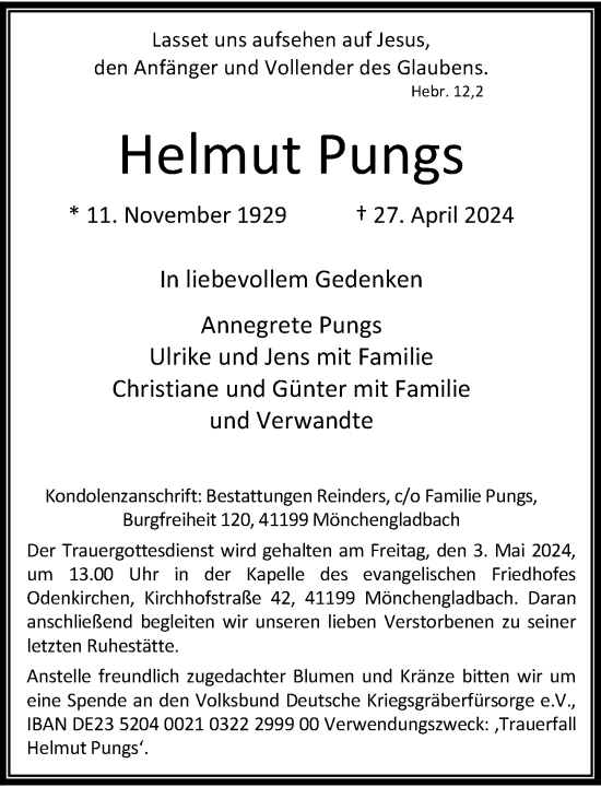 Traueranzeige von Helmut Pungs von Rheinische Post