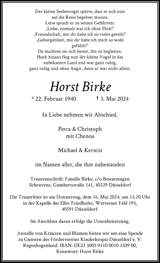 Traueranzeige von Horst Birke von Rheinische Post