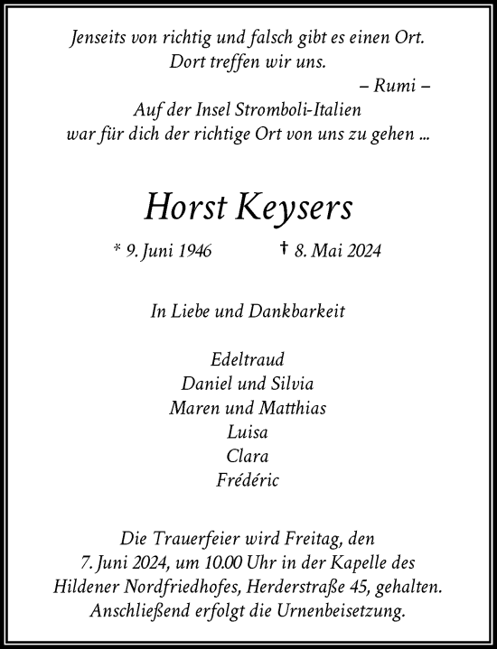 Traueranzeige von Horst Keysers von Rheinische Post