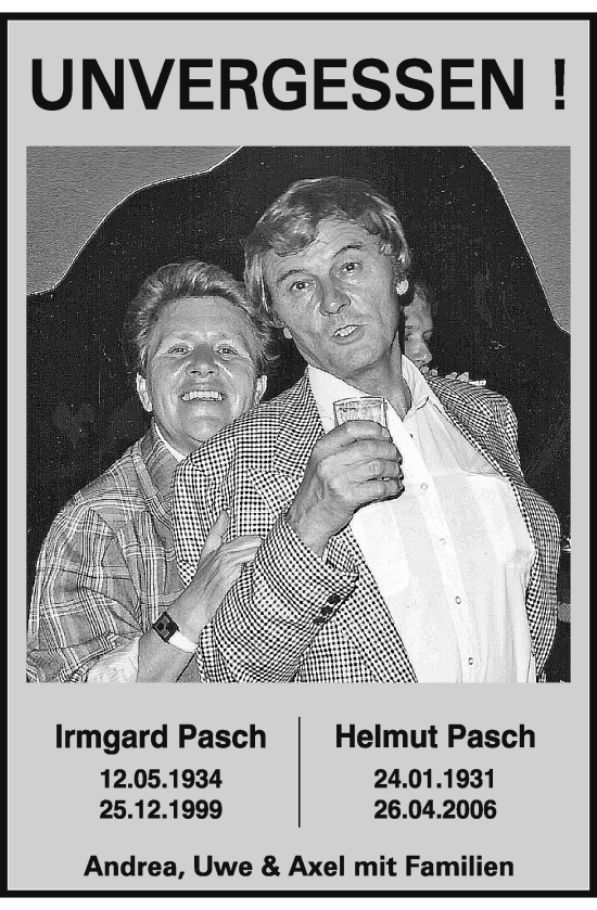 Traueranzeige von Irmgard und Helmut Pasch von Rheinische Post