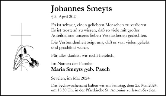 Traueranzeige von Johannes Smeyts von Rheinische Post