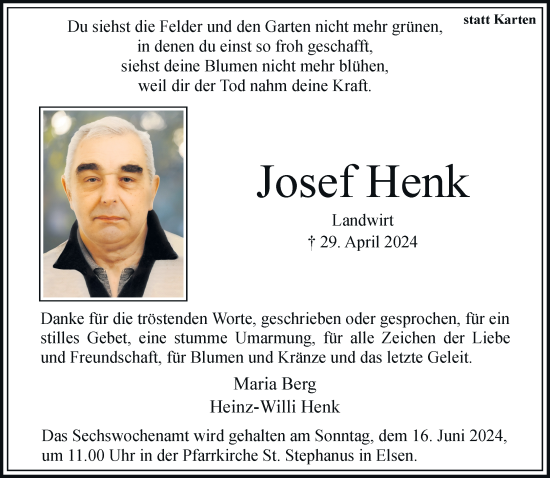 Traueranzeige von Josef Henk von Rheinische Post