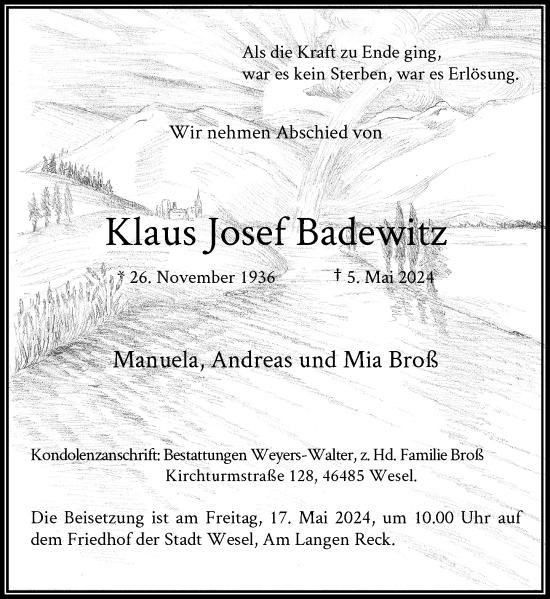 Traueranzeige von Klaus Josef Badewitz von Rheinische Post