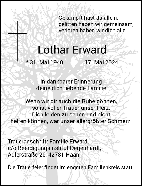 Traueranzeige von Lothar Erward von Rheinische Post