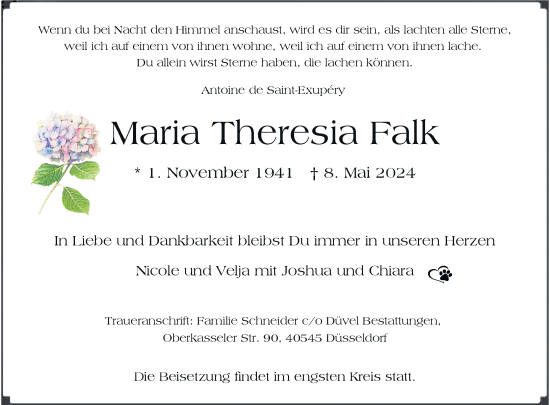Traueranzeige von Maria Theresia Falk von Rheinische Post