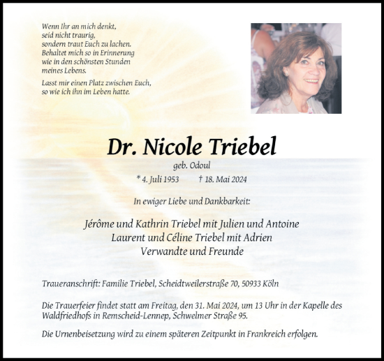 Traueranzeige von Nicole Triebel von Rheinische Post