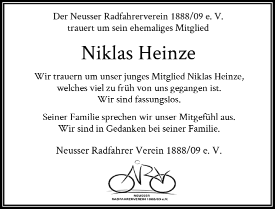 Traueranzeige von Niklas Heinze von Rheinische Post