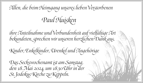 Traueranzeige von Paul Huisken von Rheinische Post