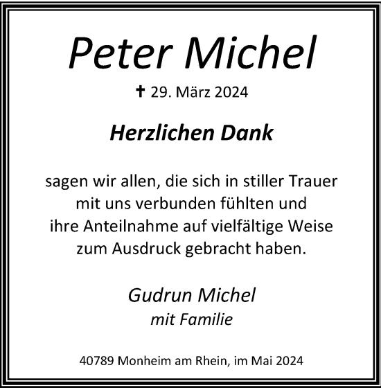 Traueranzeige von Peter Michel von Rheinische Post