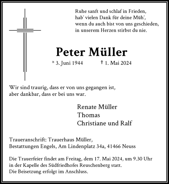 Traueranzeige von Peter Müller von Rheinische Post