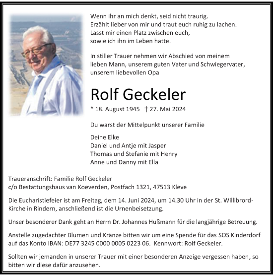Traueranzeige von Rolf Geckeler von Rheinische Post