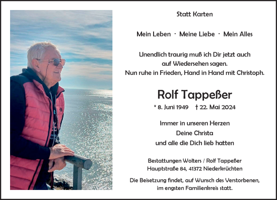 Traueranzeige von Rolf Tappeßer von Rheinische Post