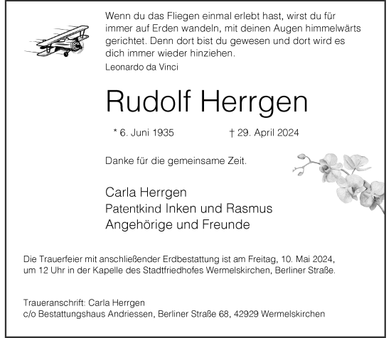 Traueranzeige von Rudolf Herrgen von Rheinische Post