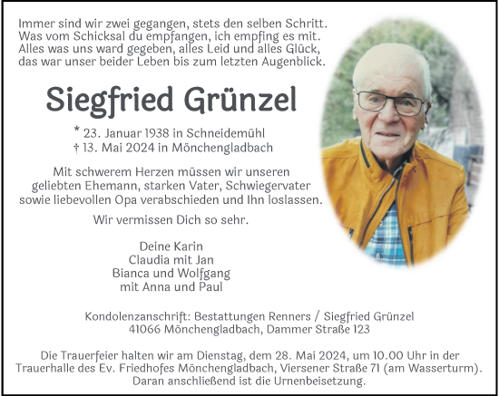 Traueranzeige von Siegfried Grünzel von Rheinische Post
