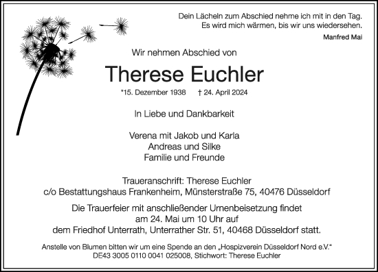 Traueranzeige von Therese Euchler von Rheinische Post