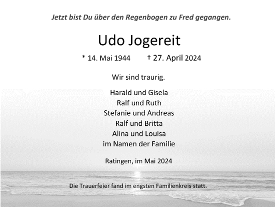 Traueranzeige von Udo Jogereit von Rheinische Post
