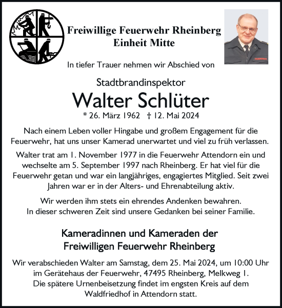 Traueranzeige von Walter Schlüter von Rheinische Post