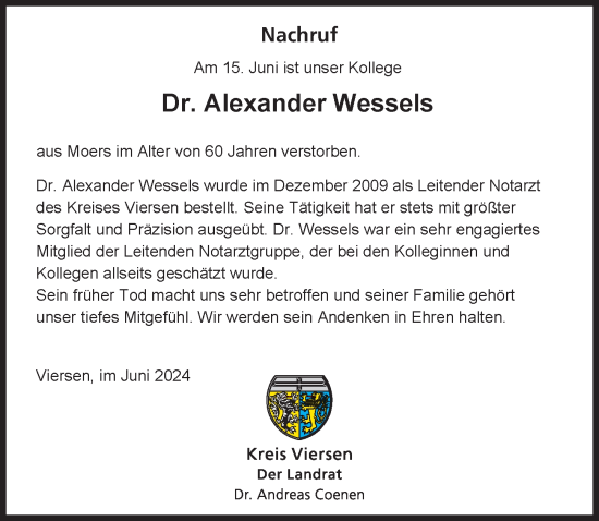 Traueranzeige von Alexander Wessels von Rheinische Post