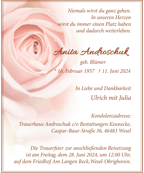 Traueranzeige von Anita Androschuk von Rheinische Post