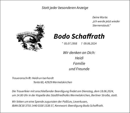 Traueranzeige von Bodo Schaffrath von Rheinische Post