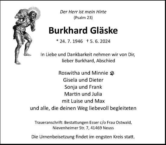 Traueranzeige von Burkhard Gläske von Rheinische Post