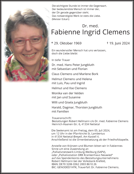 Traueranzeige von Fabienne Ingrid Clemens von Rheinische Post