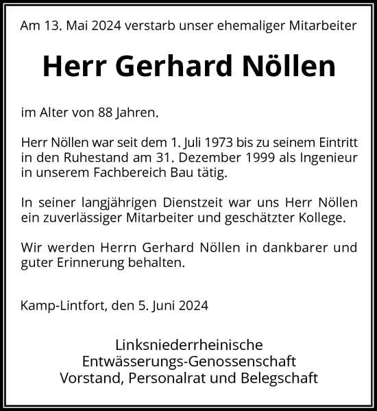 Traueranzeige von Gerhard Nöllen von Rheinische Post