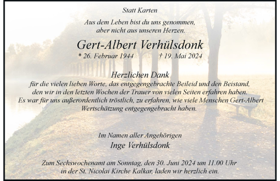 Traueranzeige von Gert-Albert Verhülsdonk von Rheinische Post