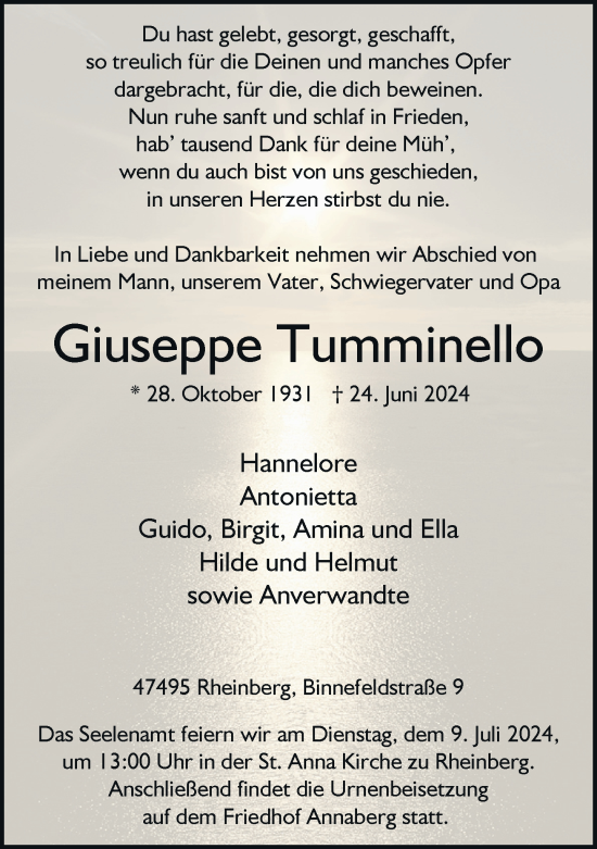 Traueranzeige von Giuseppe Tumminello von Rheinische Post