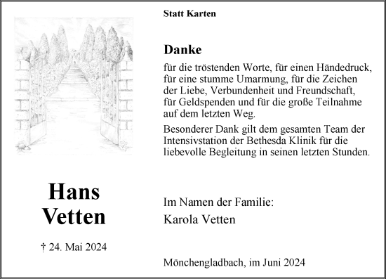 Traueranzeige von Hans Vetten von Rheinische Post