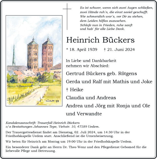 Traueranzeige von Heinrich Bückers von Rheinische Post