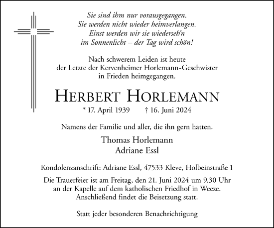 Traueranzeige von Herbert Horlemann von Rheinische Post