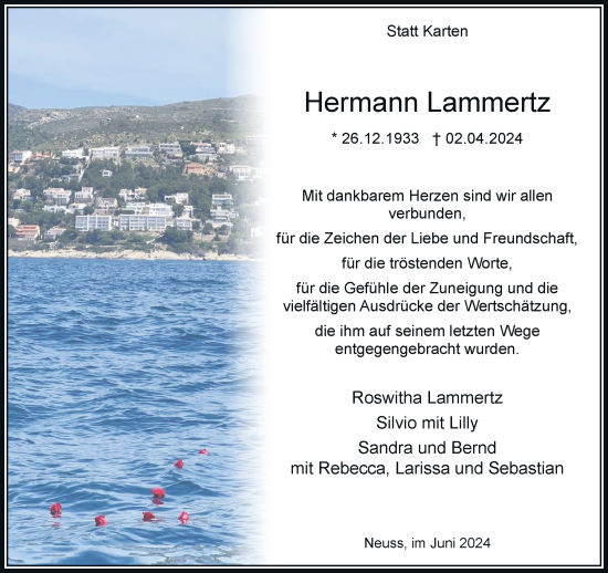 Traueranzeige von Hermann Lammertz von Rheinische Post