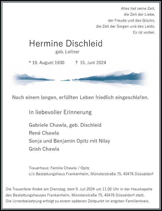 Traueranzeige von Hermine Dischleid von Rheinische Post