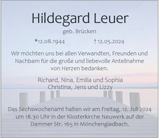 Traueranzeige von Hildegard Leuer von Rheinische Post