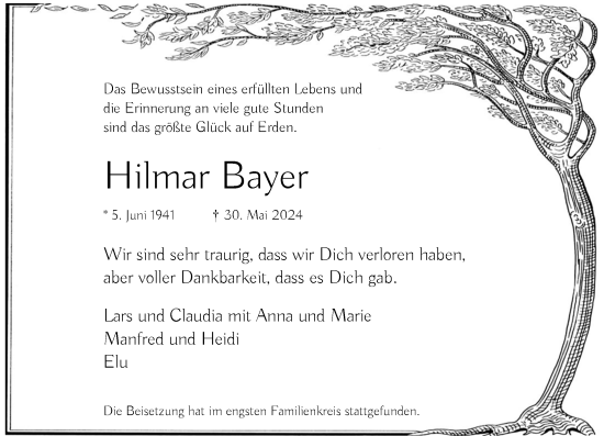 Traueranzeige von Hilmar Bayer von Rheinische Post