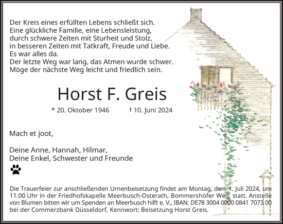 Traueranzeige von Horst F. Greis von Rheinische Post