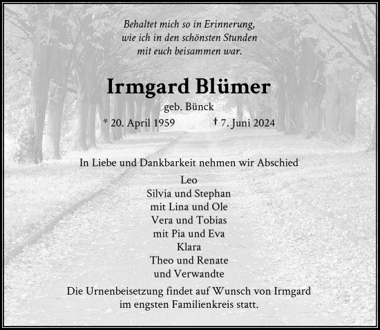 Traueranzeige von Irmgard Blümer von Rheinische Post