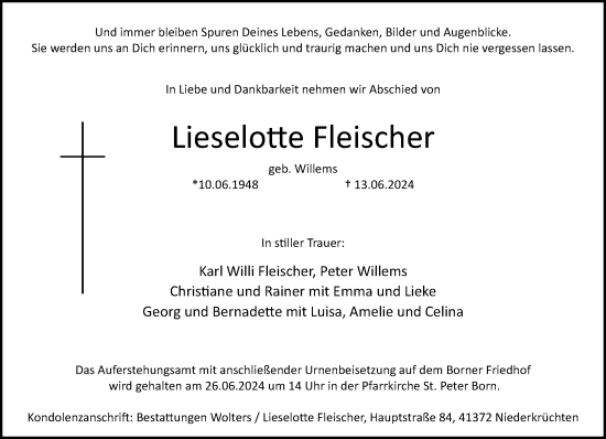 Traueranzeige von Lieselotte Fleischer von Rheinische Post